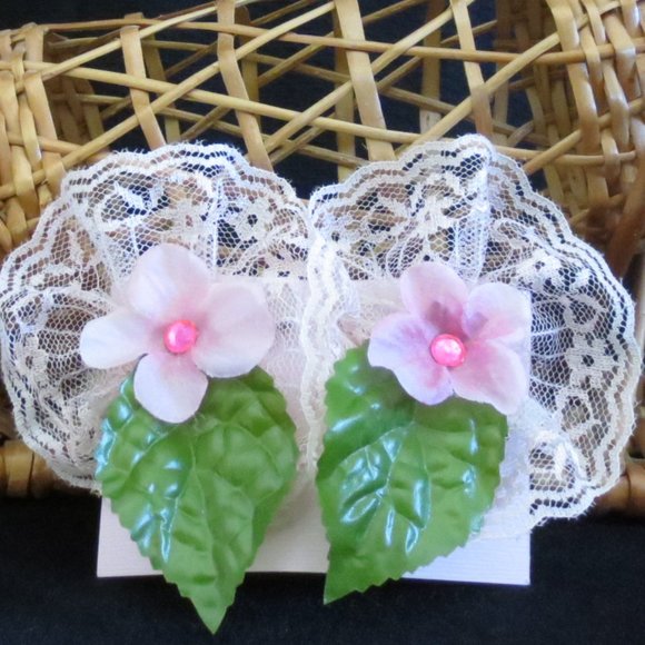 Hand Crafted Barrettes Pink Pansy Floral Lace Rhinestones for Women or Girls - Picture 1 of 10